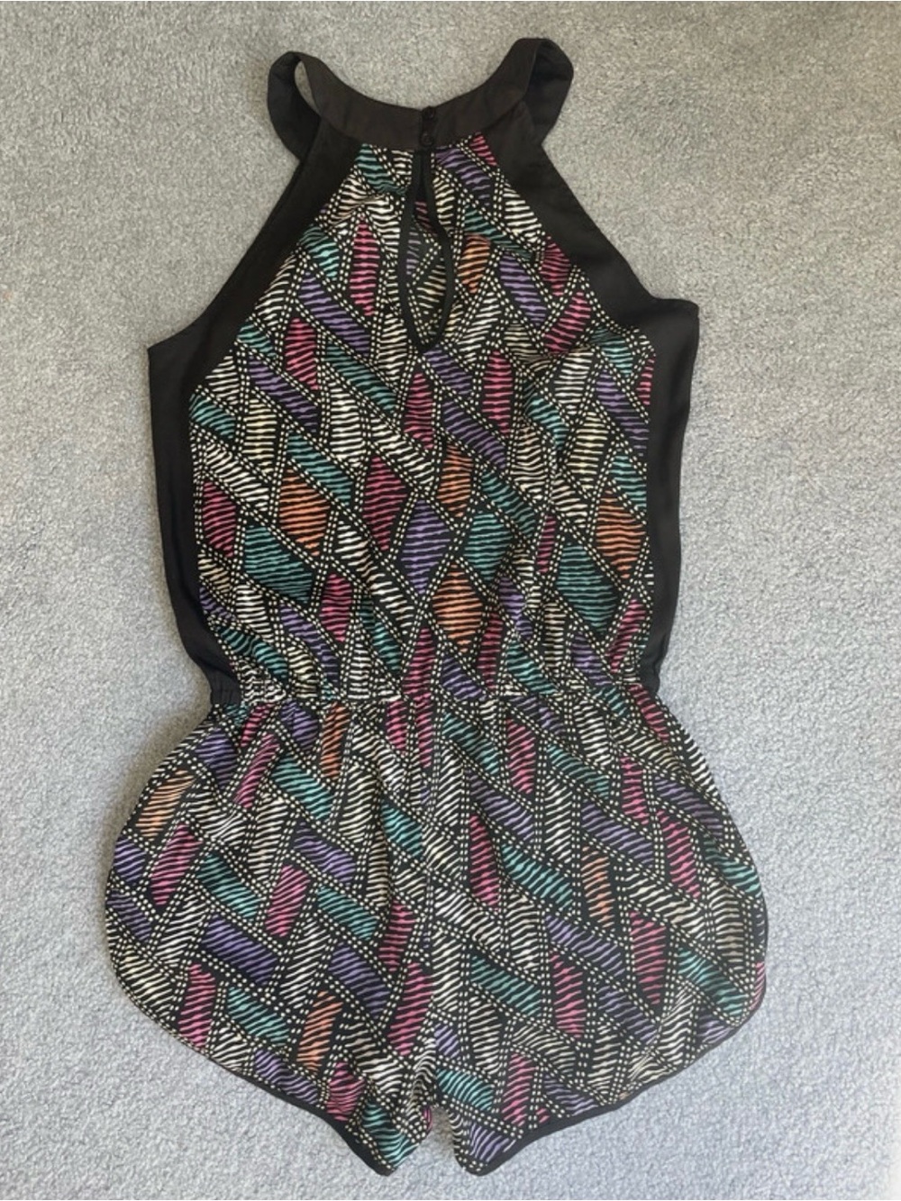 stradivarius Black Multicolor Geometric Halter Romper - Picture 2 of 5